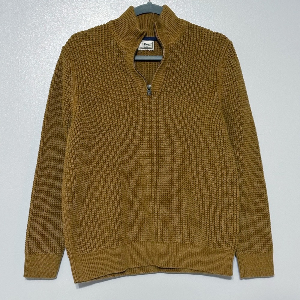 L.L.Bean‎ Men's Organic Cotton Waffle quarter-zip sweater in Dark Bronze